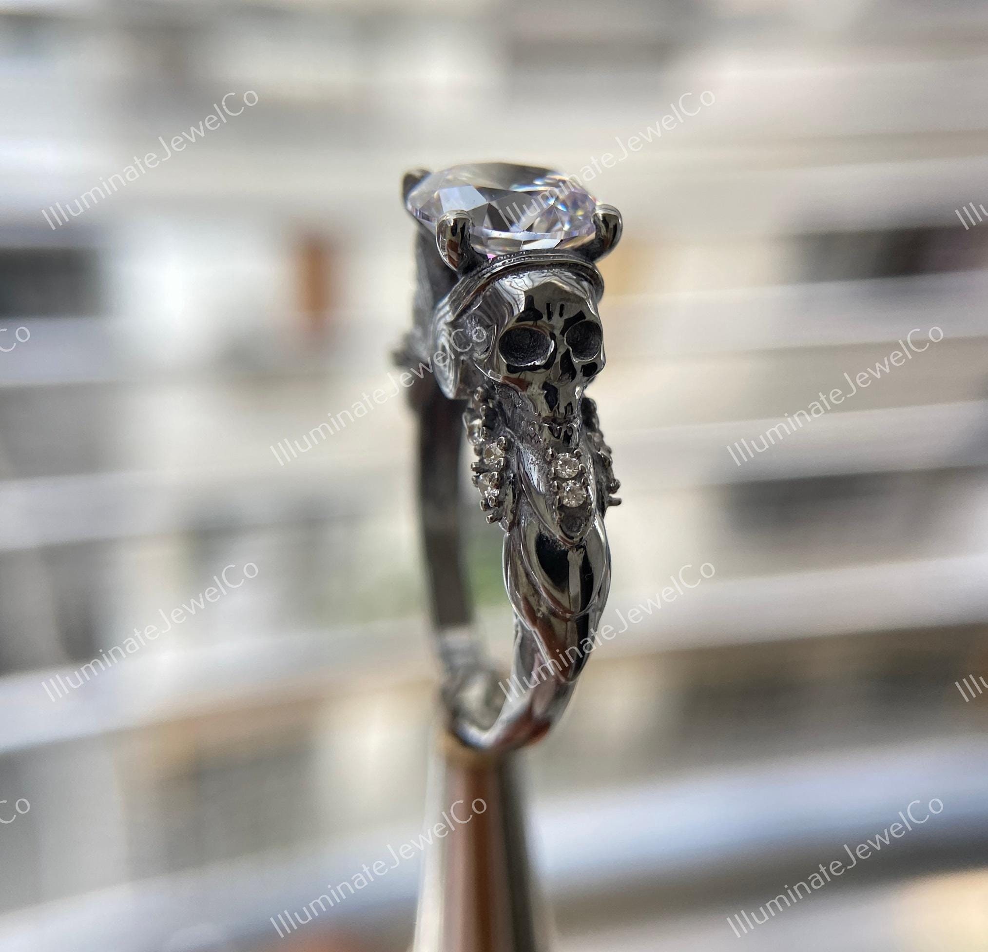 Skull Goth Ring, Bones Ring, Punk Gift, Ring for Her, Handmade Skull Ring, Vintage Goth Rings, Skull Engagement Ring In 935 Argentium Silver