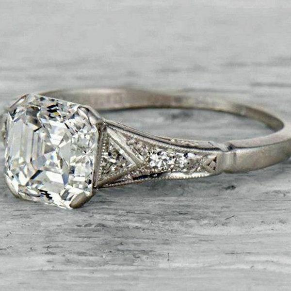 Circa 1920-25 Old European Asscher Diamond Vintage Engagement Ring In 935 Argentium Silver Fine Jewelry / Edwardian Ring / Wedding Ring Gift