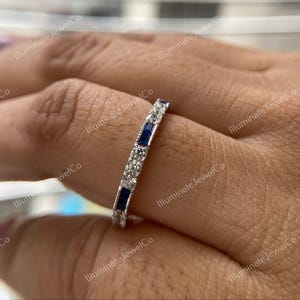 Antik Art Deco-diamantvigselring Gammal gruvdiamant- och safirring Stapelring Vintage-ring Halv alliansring Jubileumsring bild 8