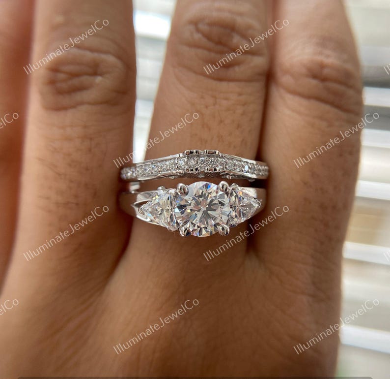 Antique Edwardian 2 Ct Old European Diamond Art Deco Bridal Set Vintage Engagement Ring Set In 935 Argentium Silver Retro Antique Bridal Set image 9