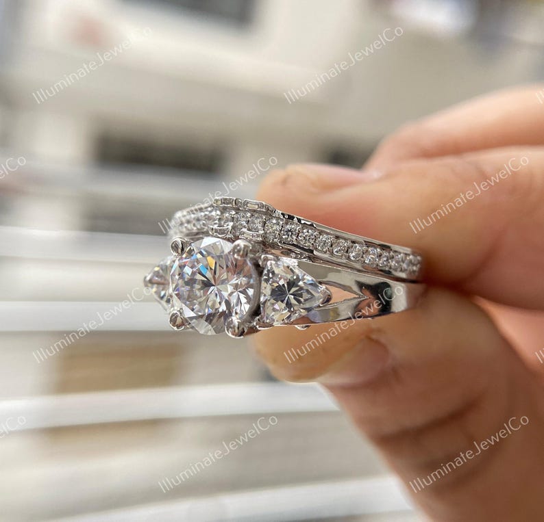 Antique Edwardian 2 Ct Old European Diamond Art Deco Bridal Set Vintage Engagement Ring Set In 935 Argentium Silver Retro Antique Bridal Set image 3