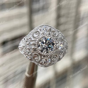 1900-10s Vintage Art Deco 2.67 Cts Old European Diamond Antique Engagement Ring In 935 Argentium Silver, Edwardian Ring, Mid-Century Ring