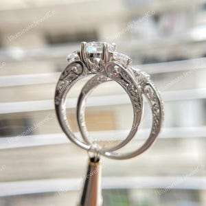 Antique Edwardian 2 Ct Old European Diamond Art Deco Bridal Set Vintage Engagement Ring Set In 935 Argentium Silver Retro Antique Bridal Set image 8