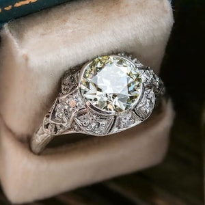 1900-15 Edwardian Art Deco Ring / 3.00 Carat Old European Cut Diamond Engagement Ring 935 Argentium Silver / Antique Jewelry / Vintage Rings