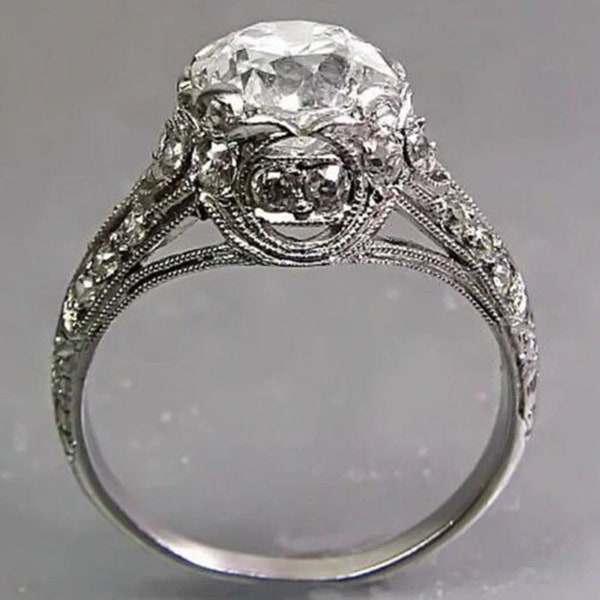 Old European Cut Moissanite Diamond Ring / Engagement Bride Wedding Proposal Edwardian Ring / Christmas Gift Ring / Art Deco Women's Ring