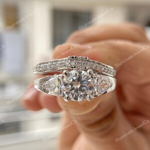 Antique Edwardian 2 Ct Old European Diamond Art Deco Bridal Set Vintage Engagement Ring Set In 935 Argentium Silver Retro Antique Bridal Set image 2