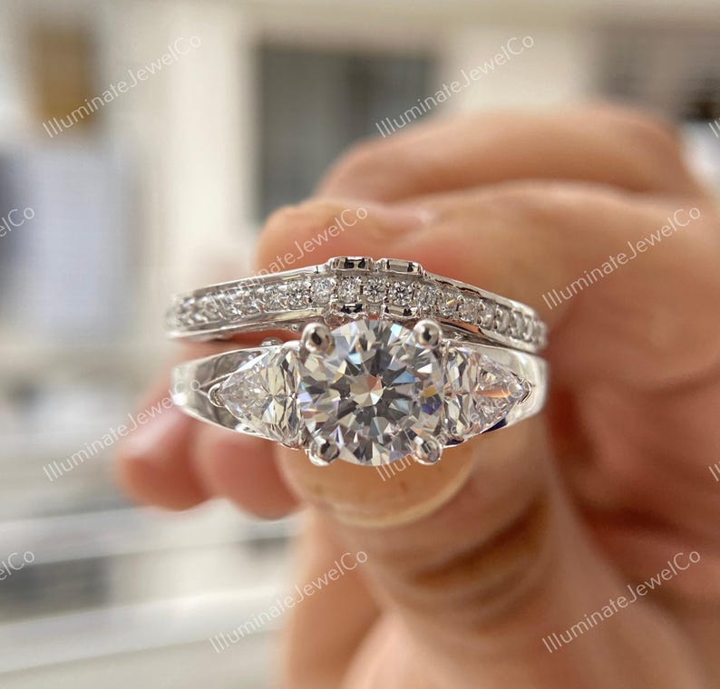 Antique Edwardian 2 Ct Old European Diamond Art Deco Bridal Set Vintage Engagement Ring Set In 935 Argentium Silver Retro Antique Bridal Set image 2