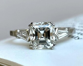 Vintage Circa 1920-25 Asscher Diamond Engagement Ring / Art Deco Collection / Three Stone Ring / Antique Engagement Ring / VVS1 Diamond Ring