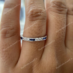 Antik Art Deco-diamantvigselring Gammal gruvdiamant- och safirring Stapelring Vintage-ring Halv alliansring Jubileumsring bild 7