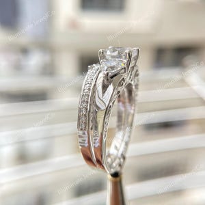 Antique Edwardian 2 Ct Old European Diamond Art Deco Bridal Set Vintage Engagement Ring Set In 935 Argentium Silver Retro Antique Bridal Set image 6