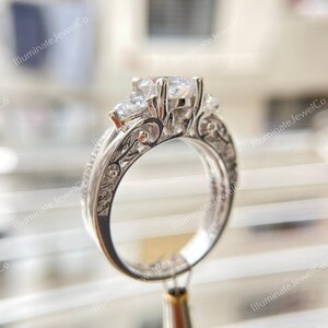 Antique Edwardian 2 Ct Old European Diamond Art Deco Bridal Set Vintage Engagement Ring Set In 935 Argentium Silver Retro Antique Bridal Set image 5