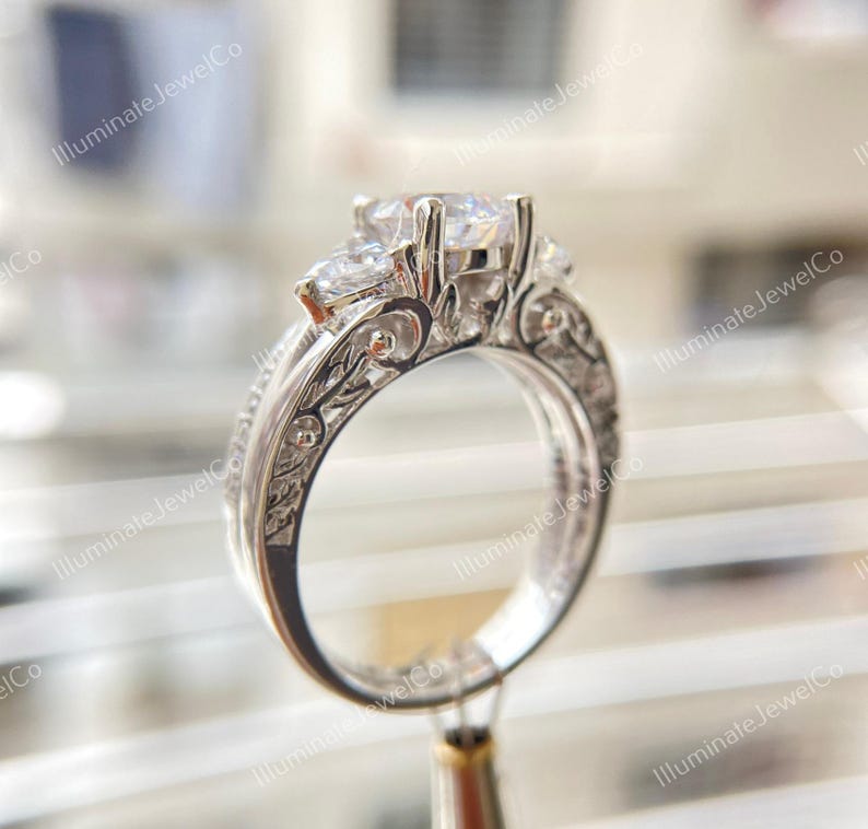 Antique Edwardian 2 Ct Old European Diamond Art Deco Bridal Set Vintage Engagement Ring Set In 935 Argentium Silver Retro Antique Bridal Set image 5