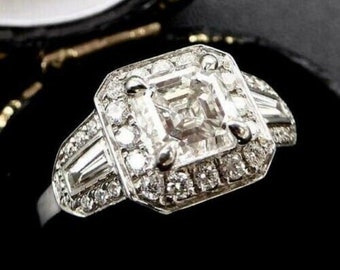 Vintage Circa 1920-25 Asscher Diamond Engagement Ring / Art Deco Collection/ Three Stone Ring/ Antique Engagement Ring/ 935 Argentium Silver