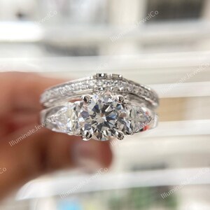 Antique Edwardian 2 Ct Old European Diamond Art Deco Bridal Set Vintage Engagement Ring Set In 935 Argentium Silver Retro Antique Bridal Set image 7