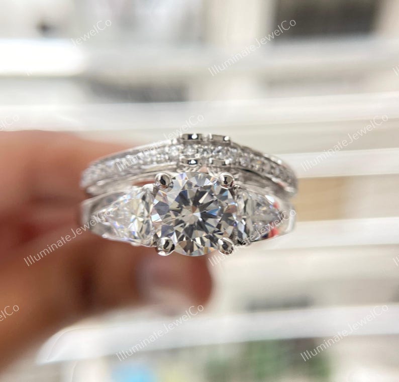 Antique Edwardian 2 Ct Old European Diamond Art Deco Bridal Set Vintage Engagement Ring Set In 935 Argentium Silver Retro Antique Bridal Set image 7