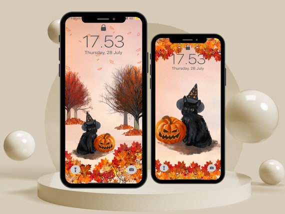 Black Cat Phone Wallpaper Wizard Kitty Lockscreen Witch Etsy