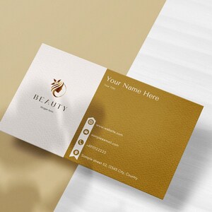Beauty Saloon gouden visitekaartje sjabloon, direct downloaden, trending afdrukbaar visitekaartje, Canva-sjabloon