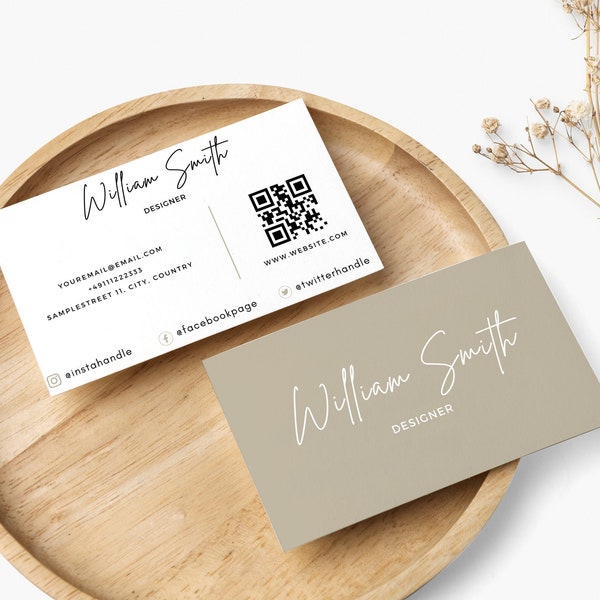 QR Code Business Card Template, Instant Download, Trending Printable Visiting Card, Canva Template