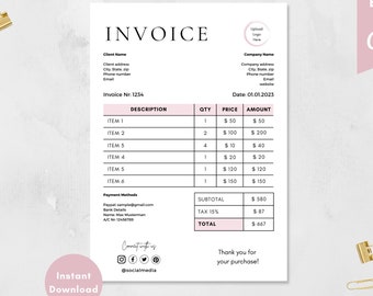 Invoice Template Receipt Template Invoice forms Printable Invoice Template Invoice Editable Template, Instant Download