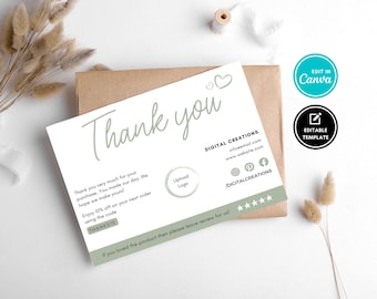 Plantilla de tarjeta de agradecimiento empresarial, tarjeta de agradecimiento editable para el inserto de embalaje del pedido, inserto de embalaje de Etsy, plantilla editable