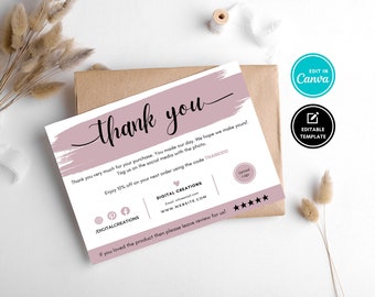 Plantilla de tarjeta de agradecimiento de Blossom Business, tarjeta de agradecimiento editable para el inserto de embalaje del pedido, inserto de embalaje de Etsy, plantilla editable