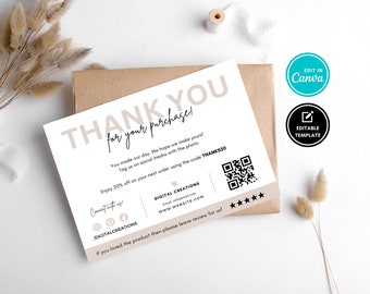 Geschäfts-Dankeskartenvorlage, bearbeitbare Dankeskarte für Auftragsverpackungseinlage, Etsy-Verpackungseinlage, bearbeitbare Vorlage