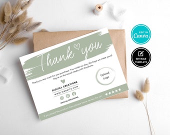 Plantilla de tarjeta de agradecimiento empresarial, tarjeta de agradecimiento editable para el inserto de embalaje del pedido, inserto de embalaje de Etsy, plantilla editable