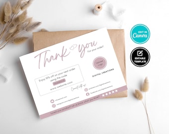 Plantilla de tarjeta de agradecimiento empresarial, tarjeta de agradecimiento editable para el inserto de embalaje del pedido, inserto de embalaje de Etsy, plantilla editable