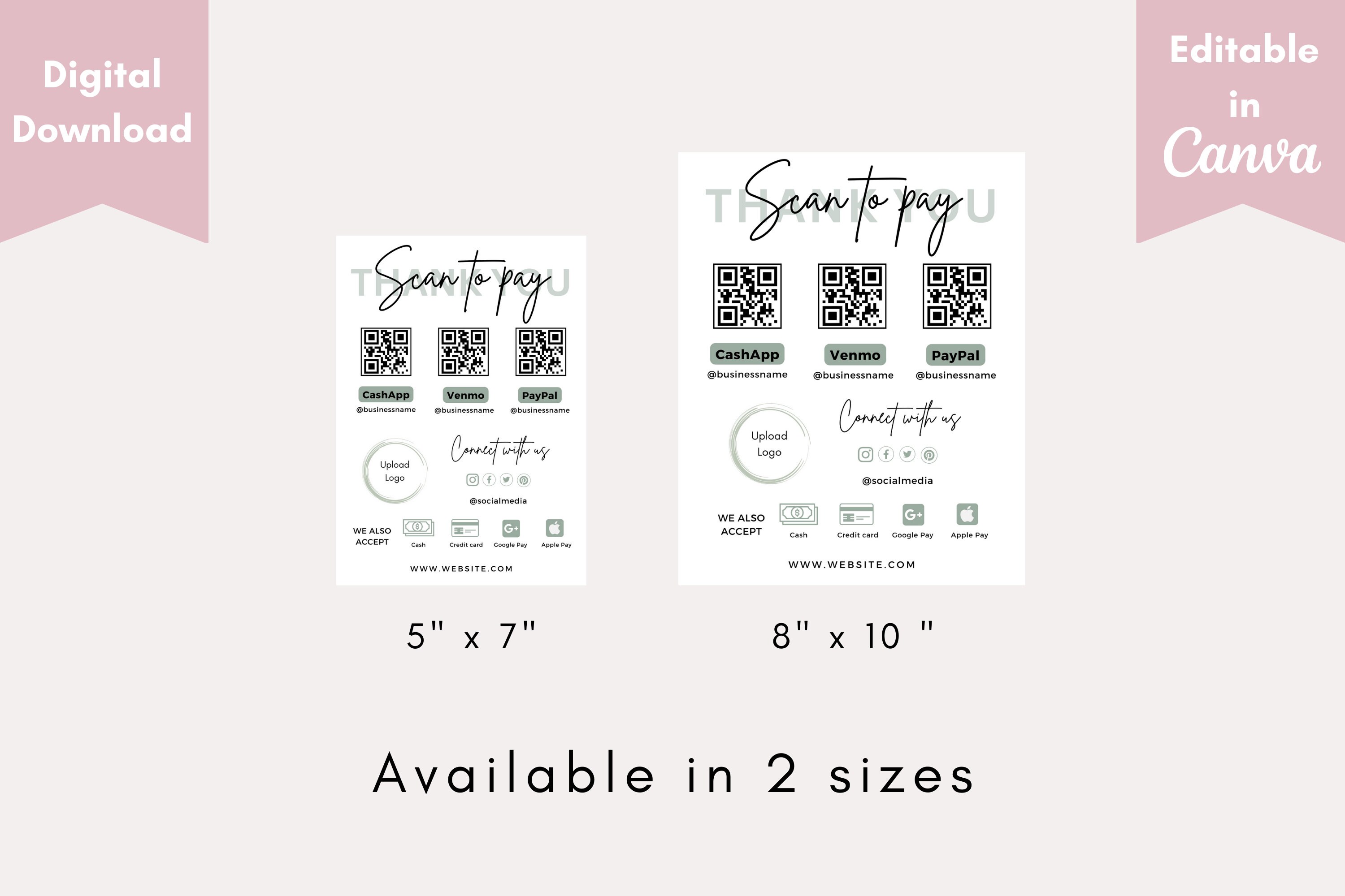 Sage Green Scan to Pay Template, QR Code Template, Cashapp Scan and Pay ...