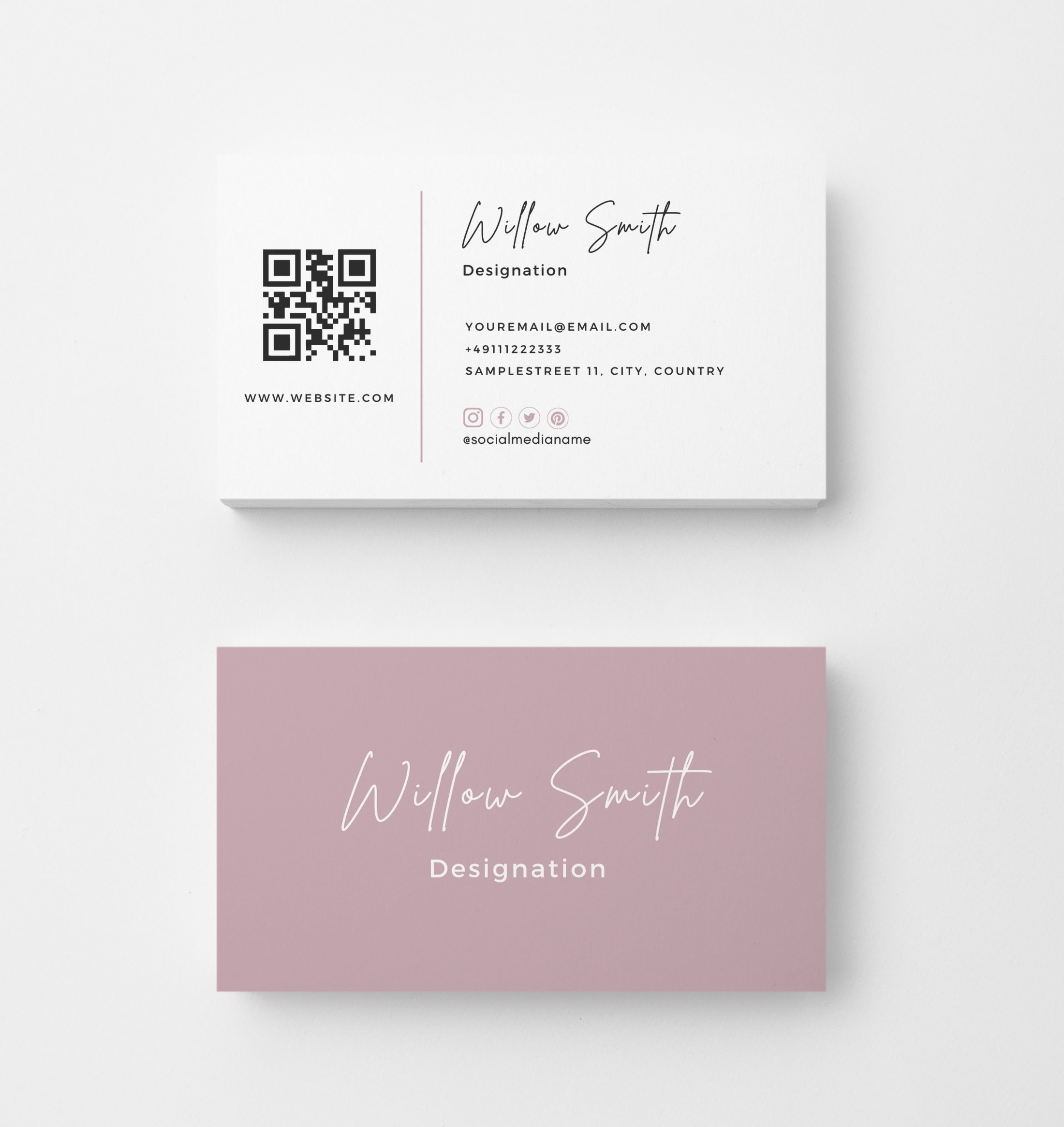 Blossom Business Card Template With QR Code, Instant Digital Download