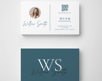 QR code business card with photo canva template QR code card photo business card visiting card instant download