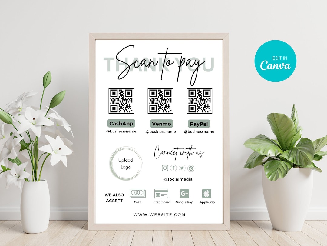 Sage Green Scan to Pay Template, QR Code Template, Cashapp Scan and Pay ...