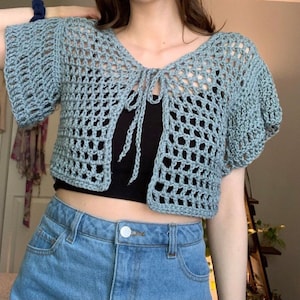 Short Cropped Style Cardigan, Women&#39;s Gift, Spring Cardigan, Fishnet Cardigan, Cropped Cardigan, Crochet Crop Top, Womens Cardigan