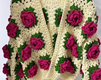 Rosarium Cardigan,colourful Roses,colourful Flowers,rose Crochet