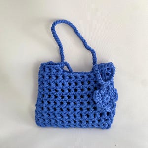 Combed Cotton Knitted Hand Bag, Blue Summer Bag, Summer Fashion Combination, Crochet Mini Shoulder Bag with Purse, Bachelorette Party Gift