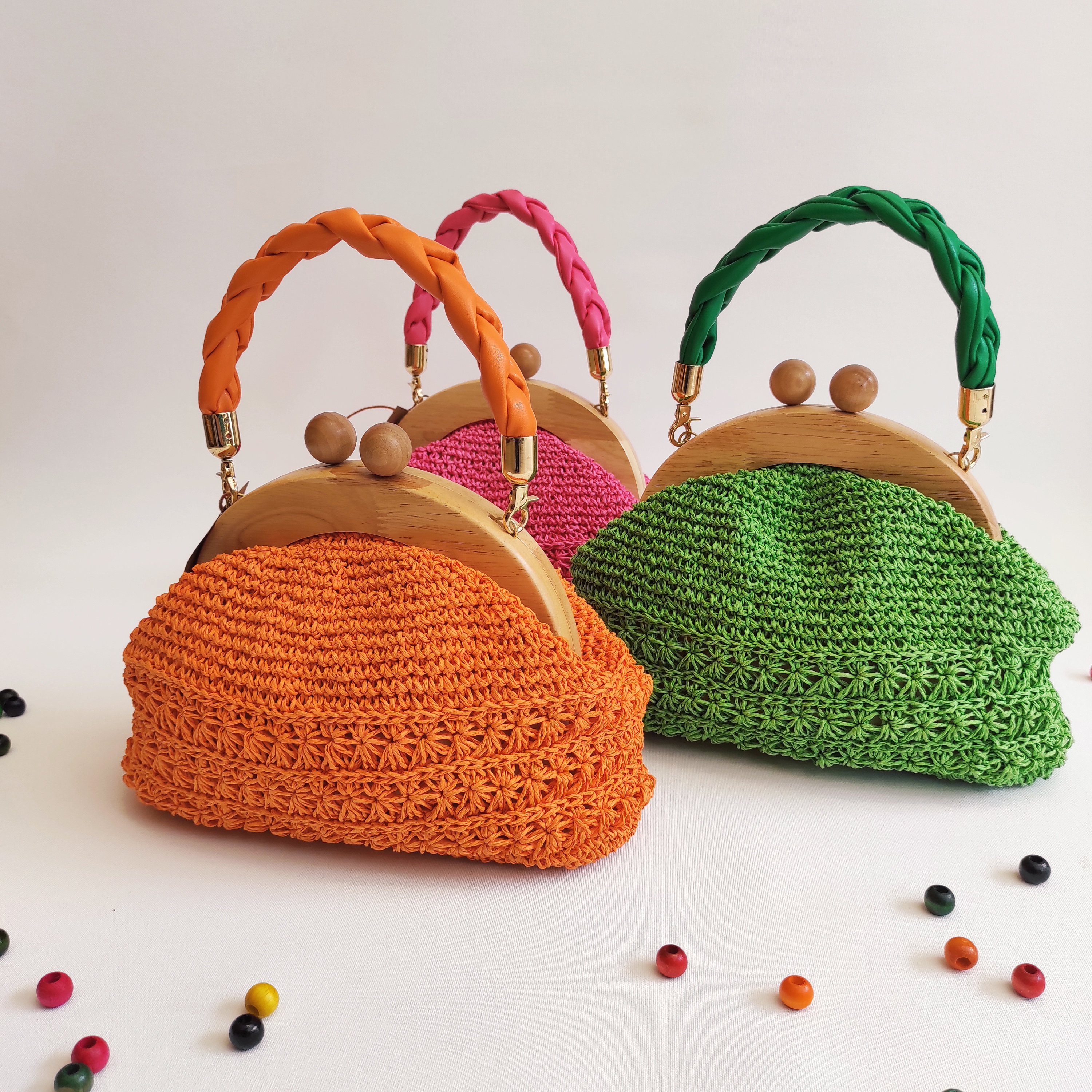 Fame Straw Braided Wooden Frame Clutch Bag