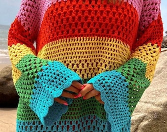 Handmade Crochet Mini Dress: Colorful Beach Cover-Up