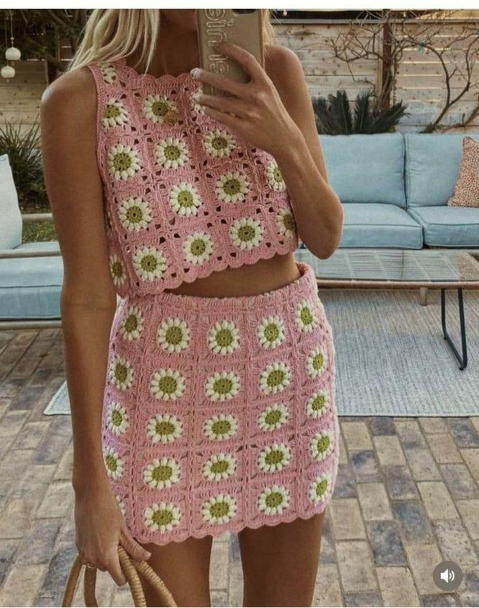 Women Crochet Top Skirt Set main image 1