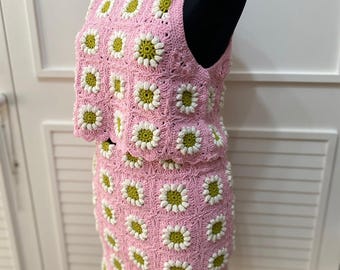 Daisy Crochet Skirt Top Set: Floral Festival Outfit