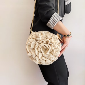 3D Round Flower Bag, Cros Body Bag, Flower Rose Bag, Crochet Purse, Crochet Bag Purse, Knitted Bag, Handknitted Bag, Round Crochet Handbag
