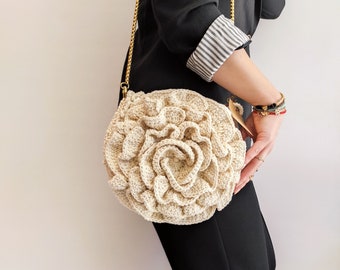 3D Round Flower Bag, Cros Body Bag, Flower Rose Bag, Crochet Purse, Crochet Bag Purse, Knitted Bag, Handknitted Bag, Round Crochet Handbag