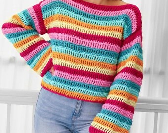 Handmade Crochet Striped Sweater: Colorful Unisex Knitwear