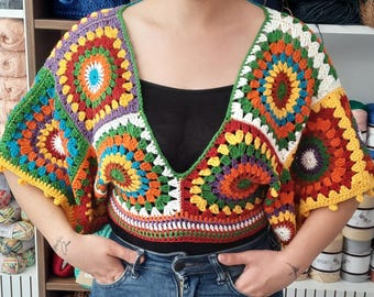 block crochet knit tops 柄GRN5 Free Beginner Patons Colorblock Top Crochet Pattern