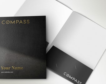 Compass Custom Luxury Presentation Folder Printing with embossed FOIL | Presentation Folders for Professionals | FREE Graphic Design |
