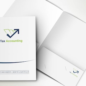May include: A white folder with a blue and green logo that says "Tax Accounting" and the text "IMPORTANT DOCUMENTS - KEEP IN A SAFE PLACE".