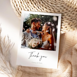 Imprimir postal de boda / Tarjetas de agradecimiento para boda / Cronología divertida / Tarjetas de agradecimiento de boda con foto / Tarjetas de agradecimiento de boda elegantes