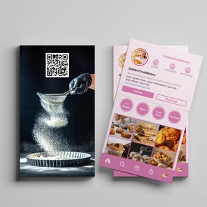 Cartões de visita personalizados para Instagram de padaria | Design de cartão com logotipo | Cartões para pequenas empresas | Etiquetas para confeitaria | Modelo editável | Promoção de confeitaria | Instagram
