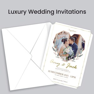 Convite de casamento luxuoso | Convite | Cartão Postal | Adicione sua própria imagem de texto | Convite com FOLHA Metálica Gravada | Casamento