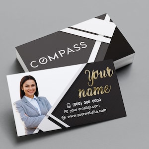 Impresión de tarjetas de presentación de lujo Compass con FOIL en relieve / Tarjeta de presentación de bienes raíces / Tarjetas de presentación promocionales de agentes inmobiliarios / Tarjetas de lujo