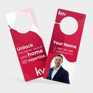 Set van 100 Keller Williams-deurhangers | Deurhangers | Bedrukte KW deurhangers | deurhangers voor onroerend goed | deurhangers voor makelaars | 4,25x11